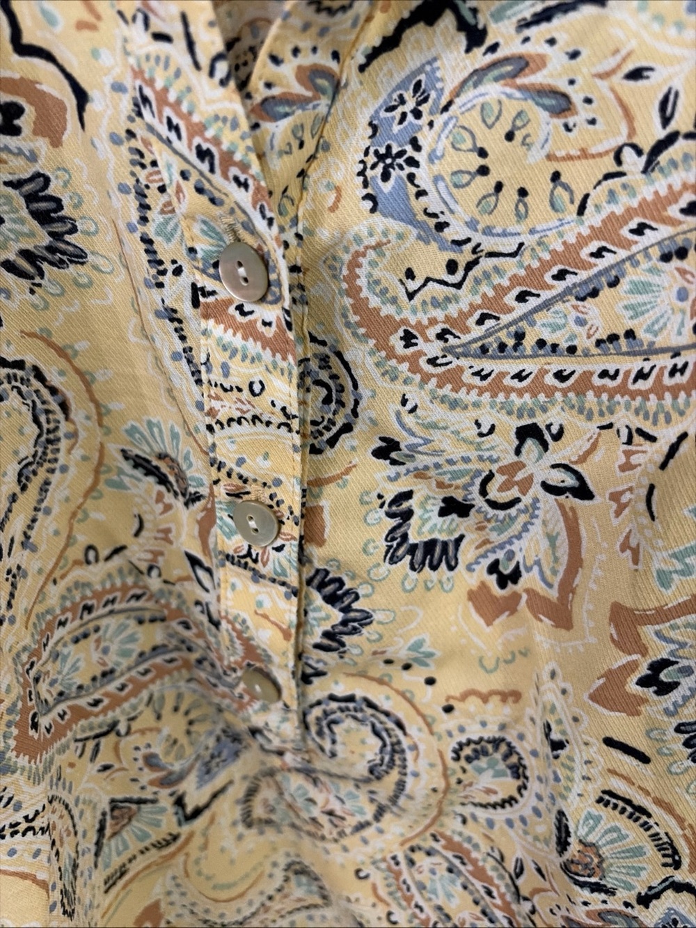J. Jill women’s Butter Yellow Paisley Long-Sleeve pullover shirt - Picture 3 of 11